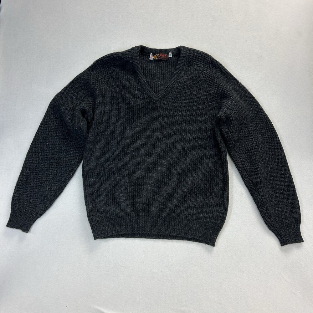 Vintage 90s Knit V-Neck Sweater Mens XL Gray Long Sleeve Grandpa Top Made in USA